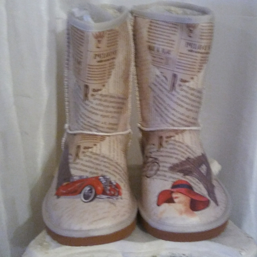New Posh Faux Sheepskin Printed Boots